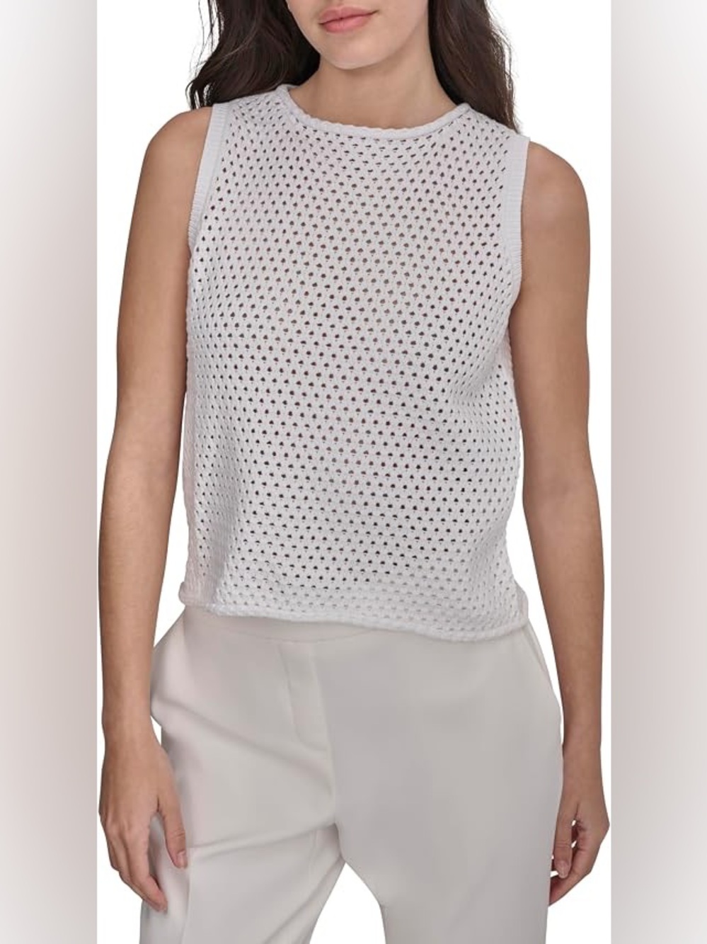 DKNY Open-Knit Sleeveless Tank Top - White SIZE MEDIUM